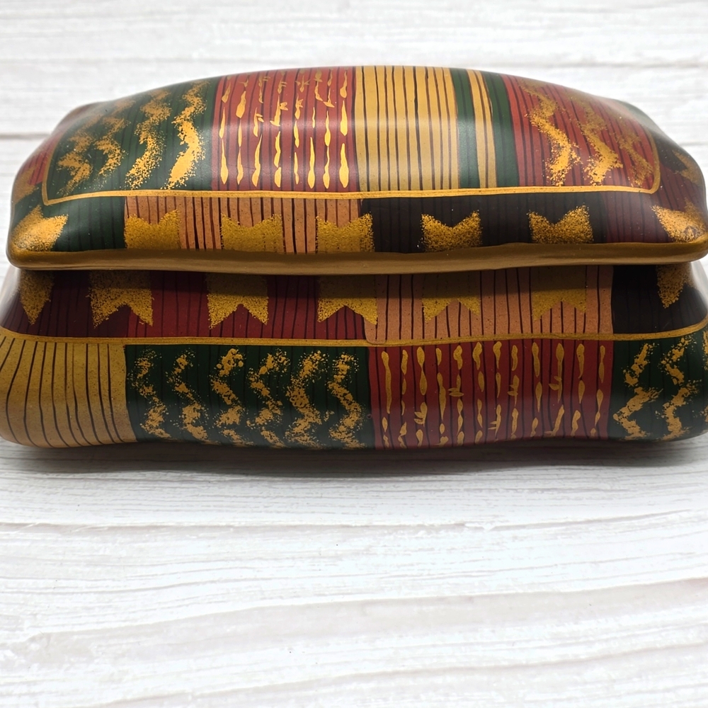 Vintage Raymond Waites Lidded Decorative Tribal Ceramic Box - 9x5 in, 2.14 lbs